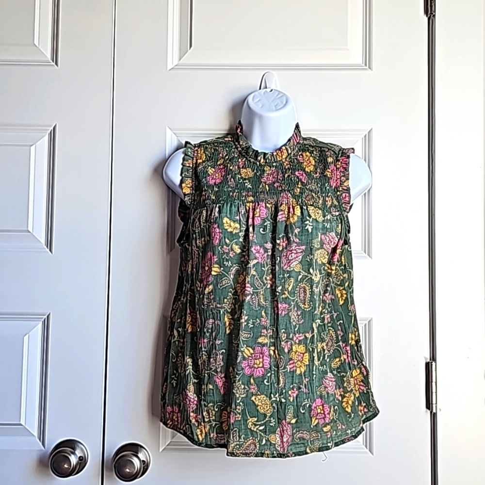 Nanette Lepore Sage Prairie Green Ruffled Smock Blouse in Women's Size Small EUC